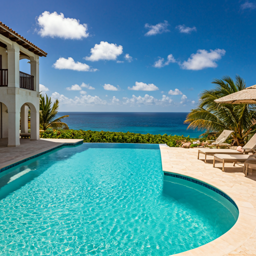 Bonaire Brokers postcard front — luxury villa with pool and ocean view